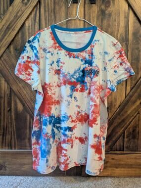 NWT RAGS Patriotic Red White Blue Tie dye Splatter Home of the Brave T-Shirt XL